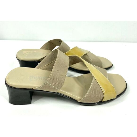 Munro Gold Beige Patent Criss Cross Slip On Stretch Sandals Block Women 8.5 - Picture 4 of 10